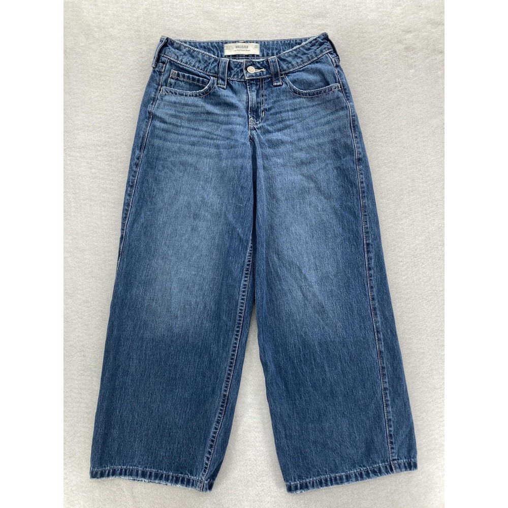 Hollister Wide Leg Flare Jeans in Medium Blue Denim